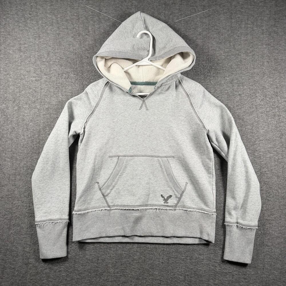 American Eagle Outfitters Hoodie Womens Large Gray Pullover Fleece Lined Logo